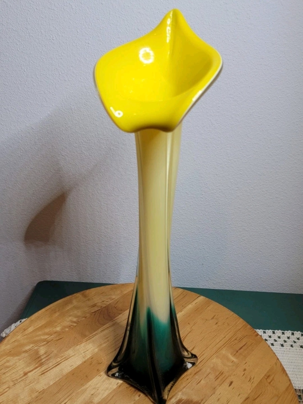 Lily Jack In The Pulpit Art Glass Vase Gradient Yellow & Blue 16" Tall Modern...